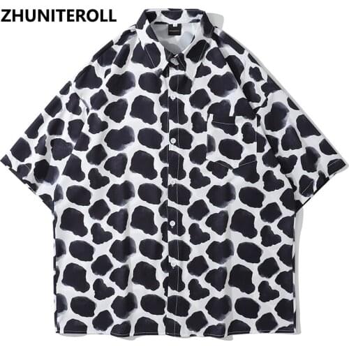 Summer Hawaiian Blouse Hip Hop Streetwear Milk Cow Graphics Print Short Sleeve Vintage Shirts Fashion Casual Harajuku Men Tops