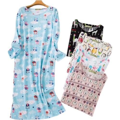 Lovely cartoon Long skirt women sleepdress cotton long-sleeved autumn night dress women sleepwear plus size