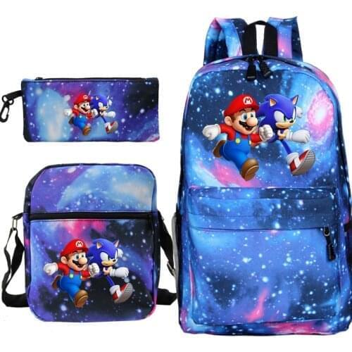 Cartoon 3Pcs/Set SONIC RACING Backpacks For Kids Print Boys Girls Primary Schoolbag Students Suit Backpacks Gifts