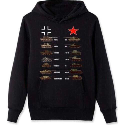 WW2 Tanks German Soviet Tiger I Tiger II IS-3 T-34 Hoodie Men Hooded Fleece Zipper Sweatshirt Streetwear Harajuku