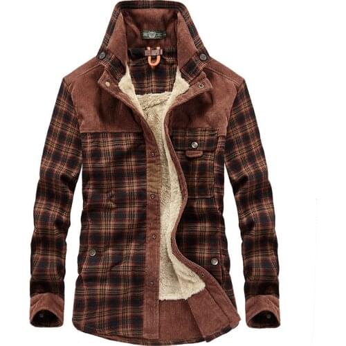 Mens Winter Warm Plaid Shirts Fleece Lined Thick Thermal Cargo Tops Outdoor Workwear Tactical Outerwear Clothing Plus Size 4XL