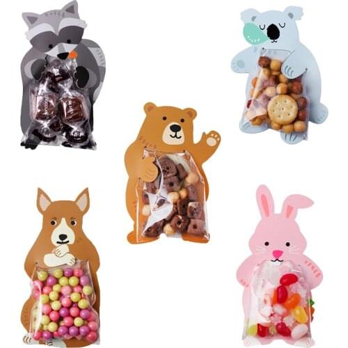 OPP Bag Lovely Animals Card Cookie Snack Packing Bag Candy Sugar Transparent Plastic Bag Restaurant Shop Package Tools 50pcs/set