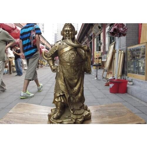 Song voge gem S0730 China Folk exquisite Brass Copper Warrior Dragon Guan Gong GuanYu Buddha Statue