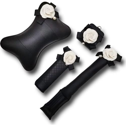 Flower Car Styling Seat Neck Pillow Protection PU Auto Headrest Support Rest with Shoulder Pads Car Storage Accessories for BMW