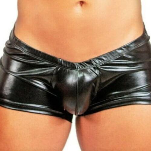 Sexy Gay Men Underwear Boxer Briefs Trunk Metal Tight Bandage Leather Underpant Clubwear Male Boxers Lingerie Panties Шорты