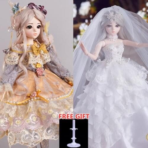 60cm 18 Movable Joints BJD Doll 1/3 With Full Outfits Wigs Shoes Makeup Ball Jointed Dolls Collection Toys