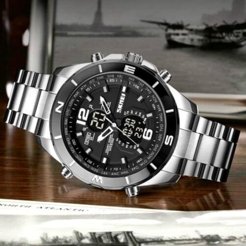 SKMEI 1670 Digital Quartz Mens Watch Sport 3Time Electronic Countdown Male Stainless Steel Waterproof Chrono Wristwatch Reloj