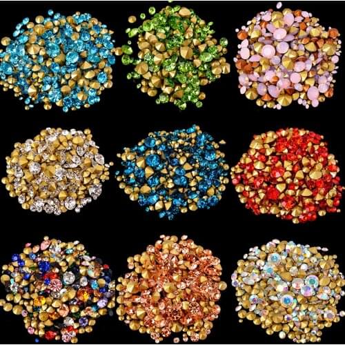 Ss2-ss22 mix size round glitter glass strass stone pointed back crystal rhinestone Gem Nail art decorations jewelry making beads