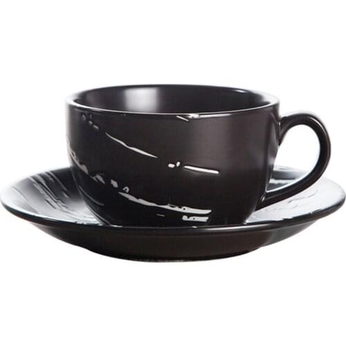 High Quality Saucer Cafe Container Mug White Black Color European Coffee Cup Ceramic Bone China Tea Cup With Handle