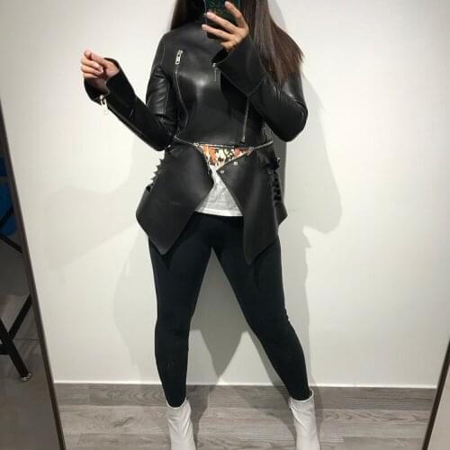 Ladies hollow out real leather jacket women genuine leather jacket