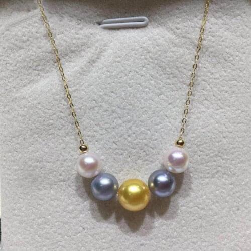 ZHIXI Real 18K Gold Pearl Necklace for Women AU750 Chain White/Grey/Golden Natural AKOYA Seawater Pearl Wedding Fine Jewelry XL