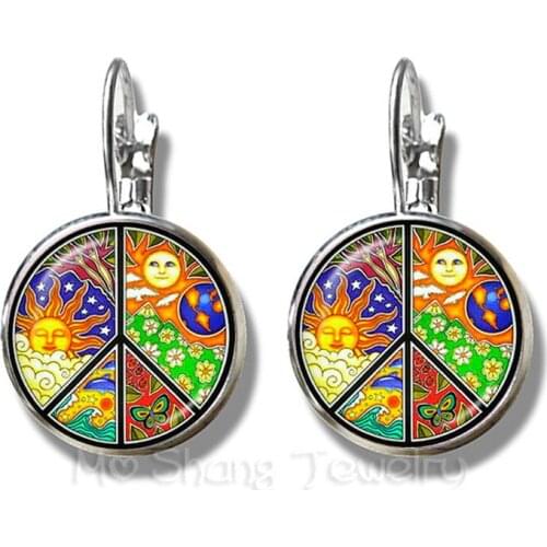 Peace Symbol Sun God Time Gem Earrings European And American Fashion Accessories Hope For World Peace Glass Dome Stud Earrings