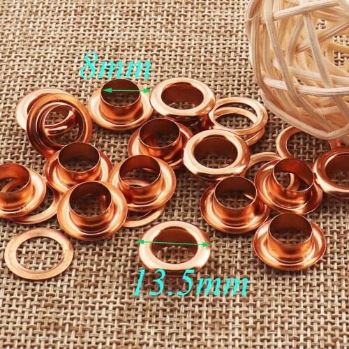 100 PCS Eyelets and Grommets With Washers Metal for Tags Tunnels 8mm for purse round clothing sewing Rose Gold Eyelets