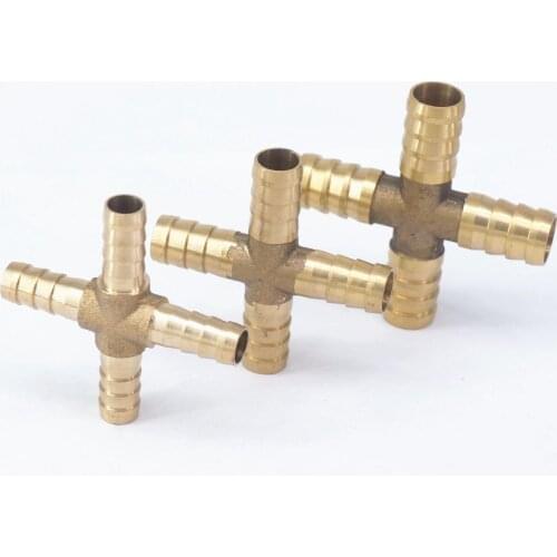 Fit For Hose I/D 6mm 8mm 10mm 12mm Cross 4 Ways Brass Coupler Splicer Connectors Fittings