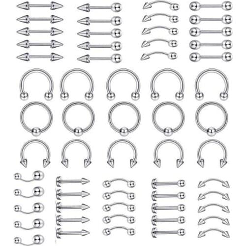 2020 NEW 60 pcs/lot Stainless Steel Multi Function Mix Styles Body Piercing Tongue Eyebrow Belly Nose Ring Lip Piercing Jewelry