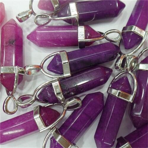 30Pcs 42x9mm Wholesale Purple Malay Jade Alloy With Hood Six Angle Pendant Bead DIY Handmade Jewelry Accessories S788