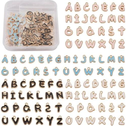 4sets Alloy Enamel Charms Enamelled Sequins Alphabet Shape Letter A~Z 26pcs/set