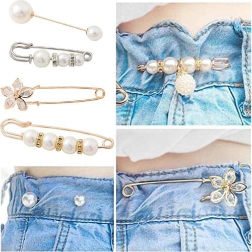 5Pcs Women Faux Pearl Large Pin Decorative Brooch Female Waist Clothing Clips Elegant Brooch Pin Clothing Clips For Clothes