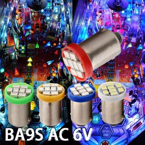 50PCS AC 6.3V BA9S 8 SMD 1206 LED Non polarity AC DC 6V 6.3V pinball machine white blue red green yellow