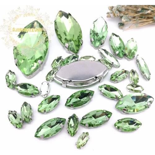 8 SIZES 30PCS Free shipping! Light green Horse eye shape Glass Crystal sew on rhinestones with calw Diy wedding decoration