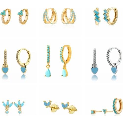 BOAKO 925 Sterling Silver Earrings For Women Ins Turquoise Earrings Dangle Mom Gift Unusual Cartilage Vintage 2021 Trend