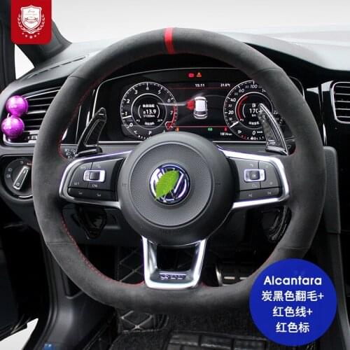 Real Alcantara steering wheel cover for VW Touareg eHybrid Touareg polo Golf R T-Cross Bora Jetta Grip Cover car accessories