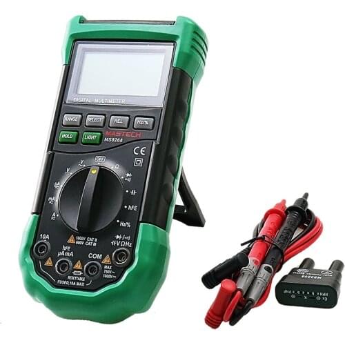 MASTECH MS8261 LCD Backlight Display Digital Multi Meters AC/DC Volt Amp hFE Capacitance Resistance Transistor Tester Meter