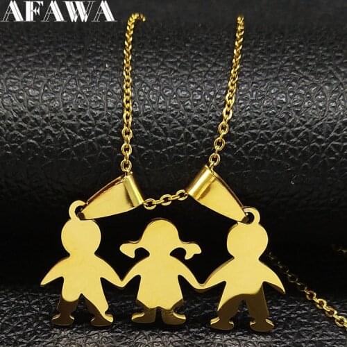Boy Girl Stainless Steel Chain Necklaces for Women Gold Color Statement Necklace Jewelry collares mujer Mothers Day Gift N18786