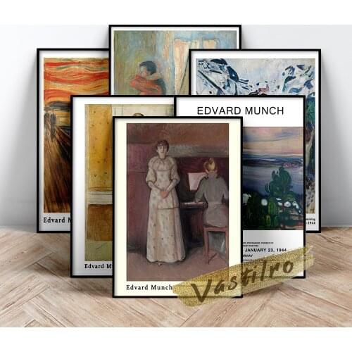 Edvard Munch Exhibition Museum Poster, Vintage Edvard Figure Wall Decor, The Scream Oil Painting, Munch Train Smoke Art Prints