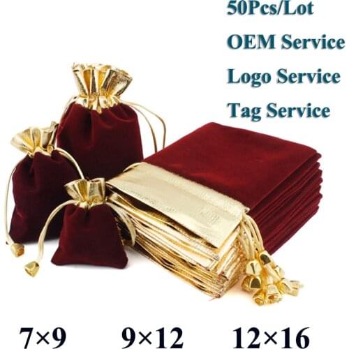 Elegant Velvet Pouches Lint Bag Flannelette Jewlery Sachet Charpie Motarium Cotton Flannel Gilt-edged Packing Bag 50Pcs/Lot