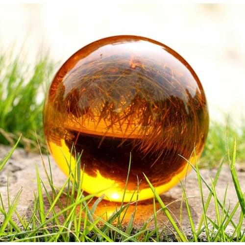 Good Quality 50mm Amber Asian Rare Quartz K9 Crystal Glass Home Decoration Ball Natural Feng shui Healing Crafts Figurines
