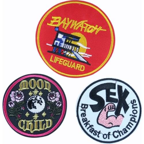 Round Letter Liftguard Badge Patches for Clothing Iron on Embroider Sewing Applique Fabric DIY Apparel Patch Accessories Decorat