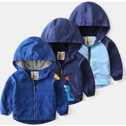 Spring Autumn Boys Coats Kids Jackets Toddler Hooded Windbreaker With Pocket Children Zipper Outerwear Baby Clothes 2-6 Years