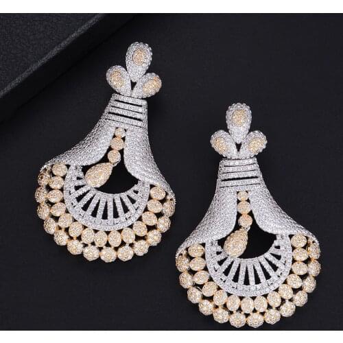 LARRAURI 2019 Hot Fashion Jewelry Full Cubic Zirconia Statement Earrings Nigerian African Bridal Engagement Drop Dangle Earring
