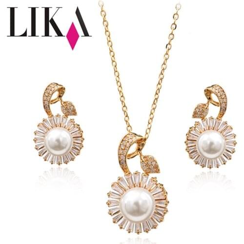 LIKA Fashion Flowers Jewelry Sets Full Rhinestone Gold Silver Color Pearl Jewelry Accessories Wedding Jewelry For Women Gift New
