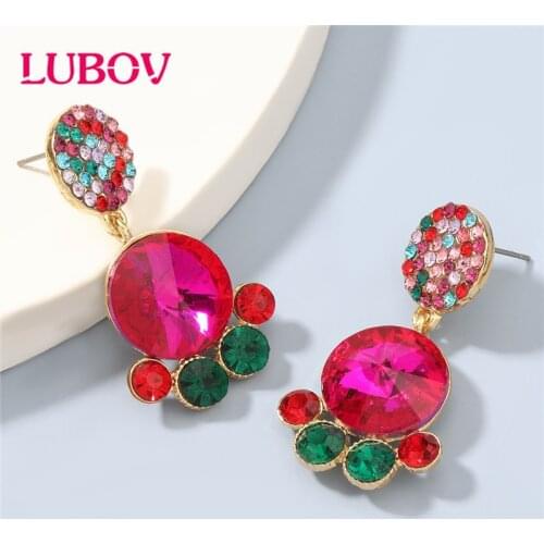 LUBOV Rose Drop Earrings Shinning Elegant Lovely Crystal Water Drop Oval Gem Stone Pendant Dangle Wedding Jewelry Christmas Gift