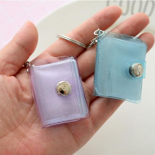 1/2 Inch Mini Photo Album 16 Pockets Jelly Color Album Transparent Gillter Bling Card Holder Photos Holder Portable Key Chain