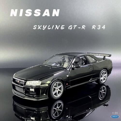 WELLY 1:24 New Black Nissan Skyline GTR (R34) Car model alloy collection gift toy Boy gift
