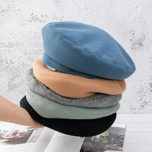 Fashionable Womens Hat Autumn and Winter Woolen Solid Color Beret Personality Retro Style Design Flat Painter Hat