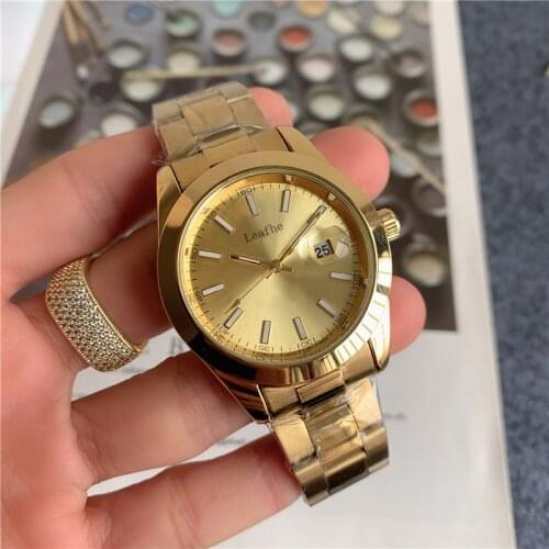 Fashion gold brand watch color literal calendar function stainless steel material quartz watch dial diameter 40mm
