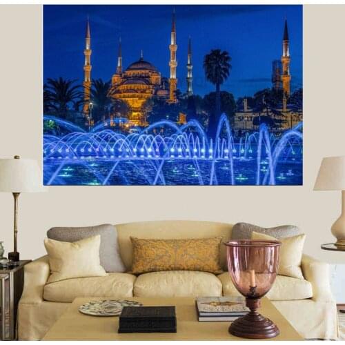 Islamic Blue Turkey Istanbul Sultan Ahmed Mosque Religious Poster Painting Wall Art for Living Room Home Decor