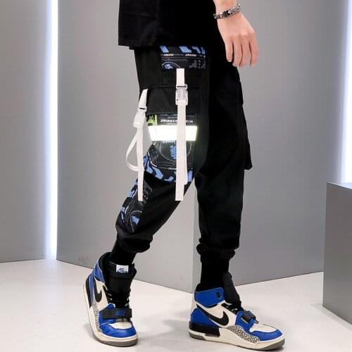 Prowow 2021 Spring Men Sport Reflective Pants Night Running Pants Hip Hop Pants Men Overalls Joggers Long Pants Sport Pants