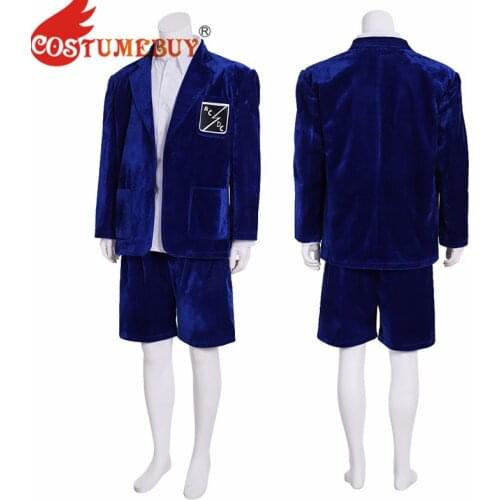 Costumebuy Band AC/DC Angus Young Cosplay Costume Adult Men Blue Jacket Suit Top Short Pants Full Set Custom Made