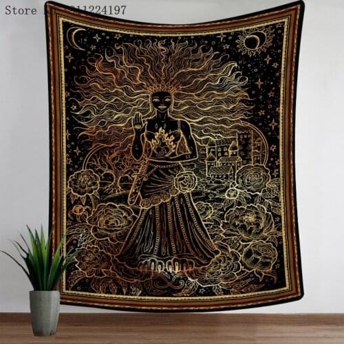 Mandala Tapestry Tarot Card Wall Hanging Astrology Divination Witchcraft Room Decor Bedspread Throw Cover Brown Wall Decor