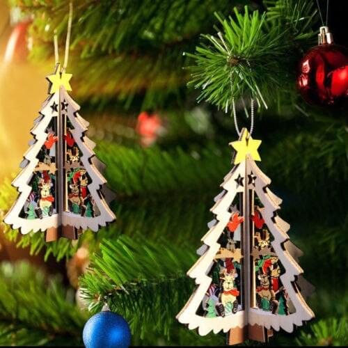 Newest Arrival Christmas Tree Pendant Xmas Wooden Frame Ornament Memorial Decoration Bauble for Home Office Parties