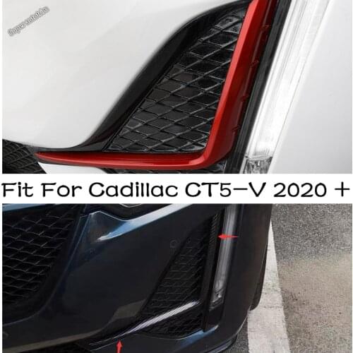 2PCS Front Fog Lamp Fin Splitters Trim Cover Carbon Fiber & Red Decoration Accessories Fit For Cadillac CT5-V 2020 2021