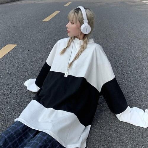 Firm offers original SuFeng ins loose show thin stitching bump color restoring ancient ways BF long sleeve head fleece students