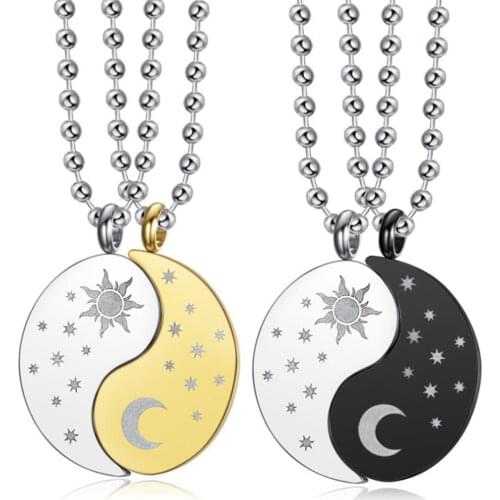 Dropshipping Fashionable Simple Creative Sun Moon Gossip Splicing Couple Pendant Necklace Stainless Steel Personalized Jewelry