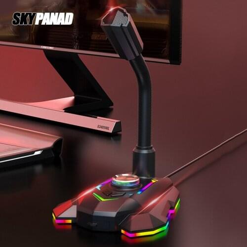 RGB USB Microphone HD Pickup Sound Card With Audio Jack EQ Magic Sound Free Drive Noise Reduction Rotate Receiver