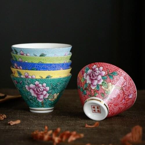 Hand Painted Office Flower Master Small Cup Green Yellow Blue Pink Red Tea Ceremony Teaware Ceramic Tea Cup Drinkware Bowls